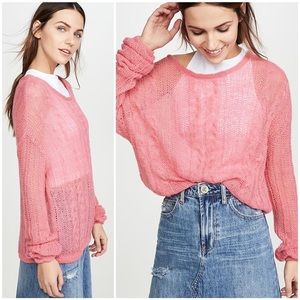 Free People Angel Pointelle-knit Pink Sweater